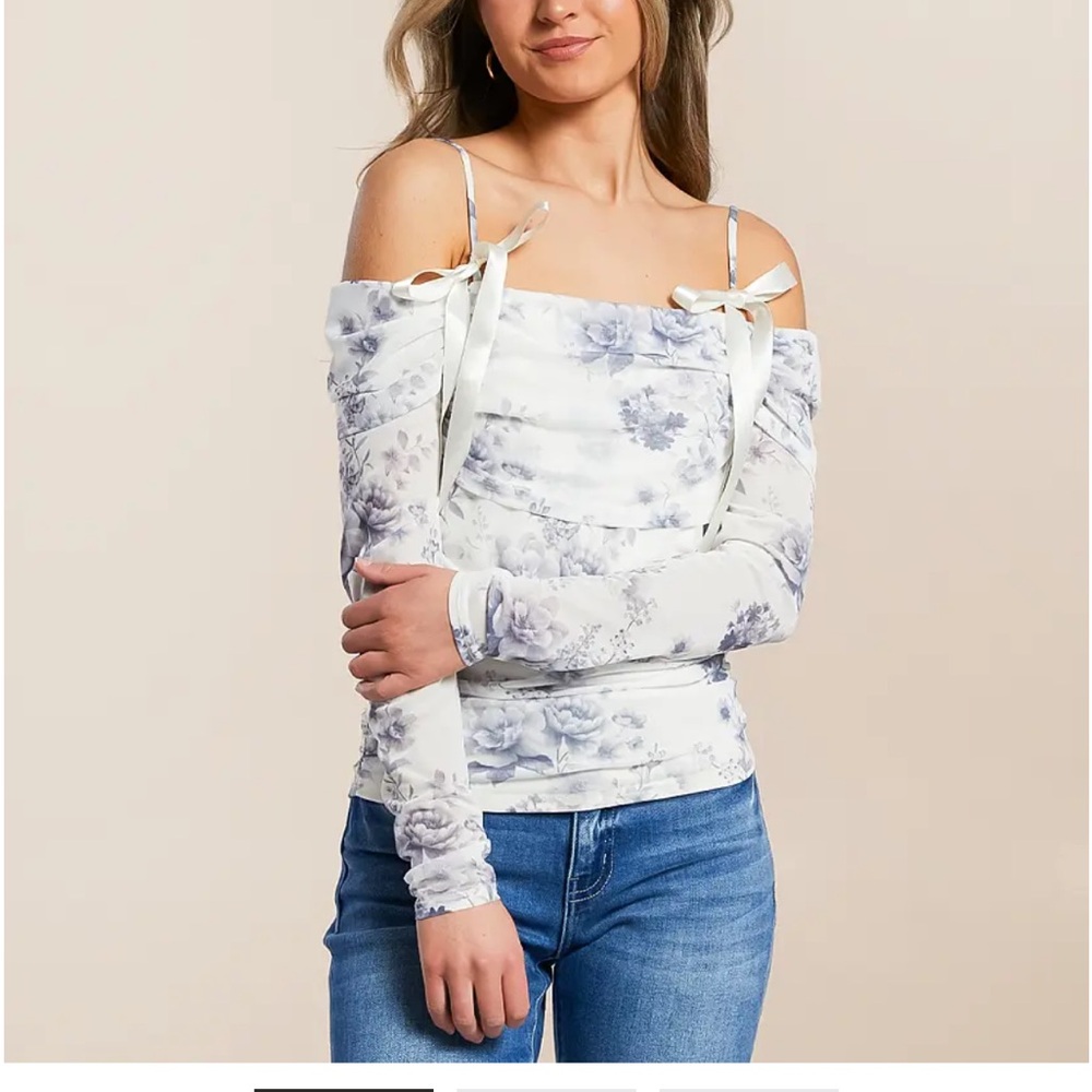 Willow Floral Mesh Top in Cream and Gray